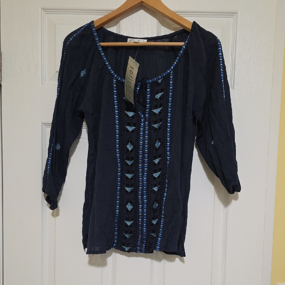Solitaire Dark Blue Embroidered Blouse